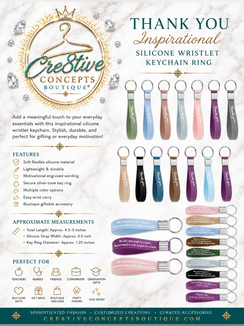 2Pcs Inspirational Silicone Wristlet Keychain Ring.